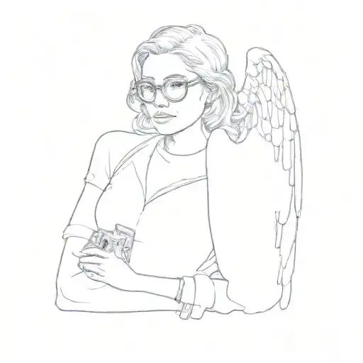 A Woman With Glasses Angel Wings And Pistol Pointed