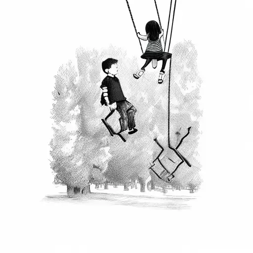 Kids Swinging On Tree