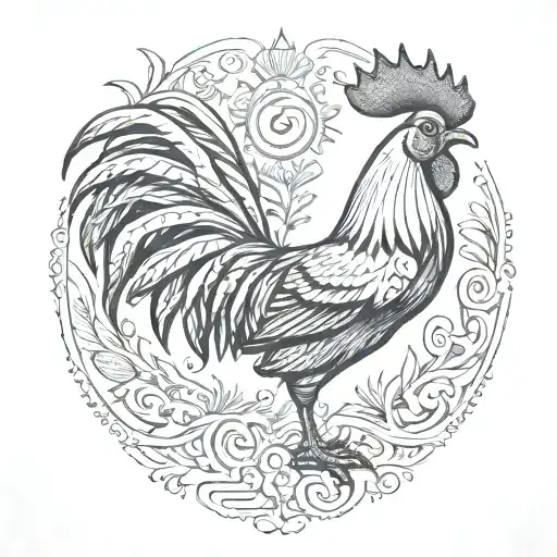 Folk Art Inspired Design With Animal Rooster