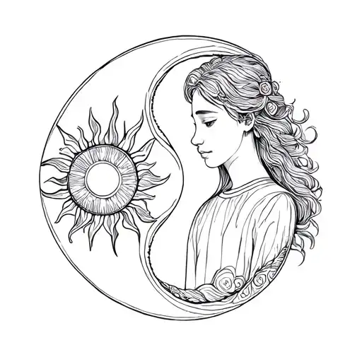 Sun And Moon With A Boy And Girl In A Yin And Yang