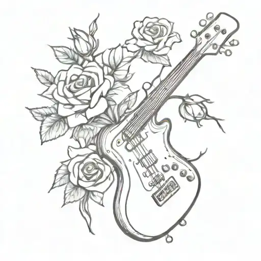 Bass Guitar And Roses Intertwined