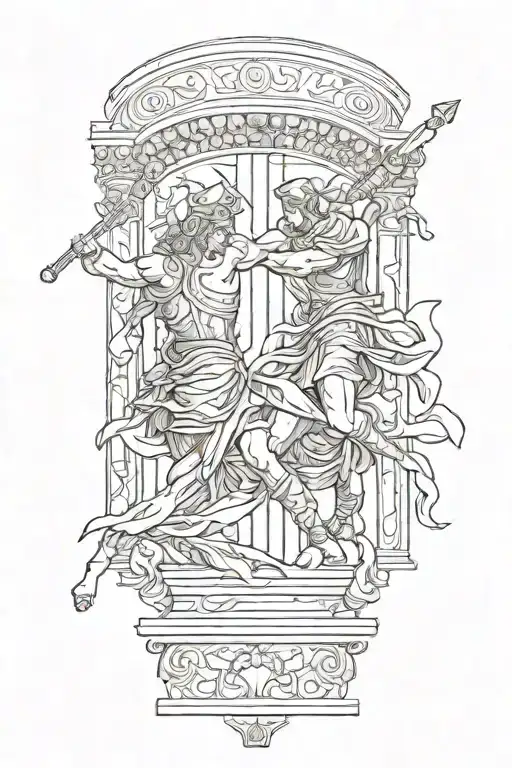 Achilles Fighting Hector Greek Art Abstract Columns