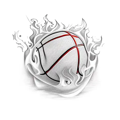 A Basketball Engulfed In Flames With Musical Notes In The Background