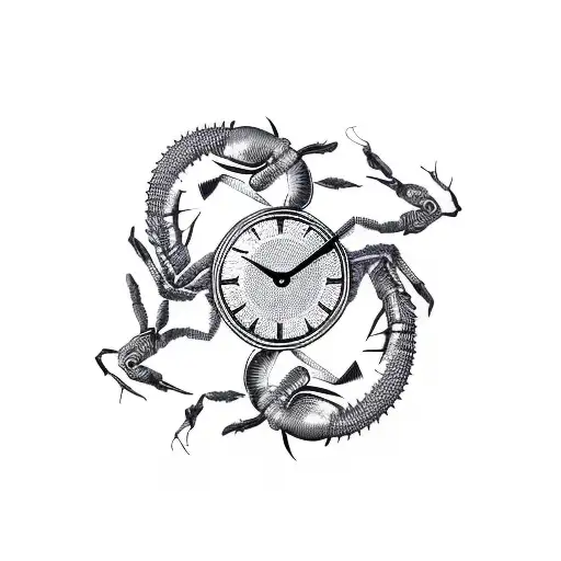 Clock Hands Forming A Scorpion Shape