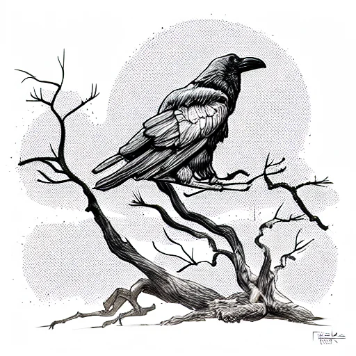 Ravens Perching On The Branches Of A Dead Oak Tree With A Dead Soldier At The Ba