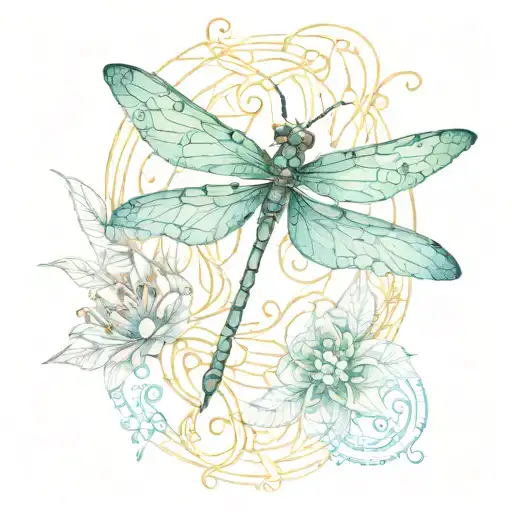 Watercolor Dragonfly With Intricate
