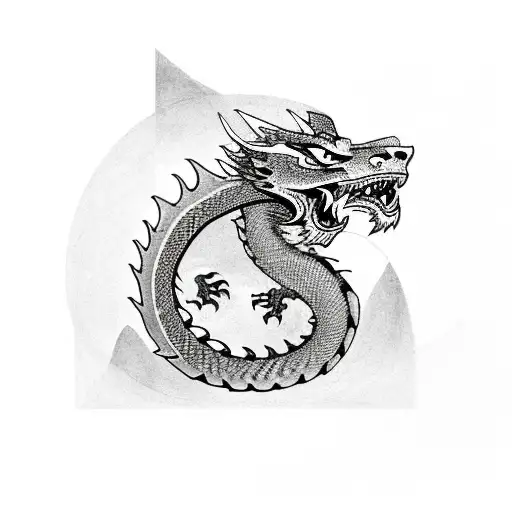 Dragon And A Tiger With A Cross In The Background