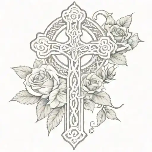 Celtic Cross And Roses Wrapped And Snake