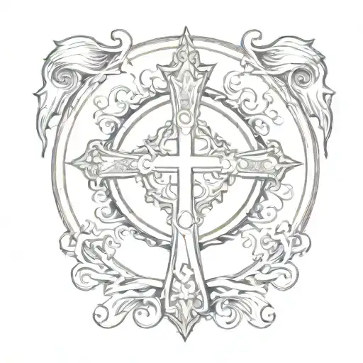 A Normal Cross With A Circle Inside And A Banner Saying Privitera