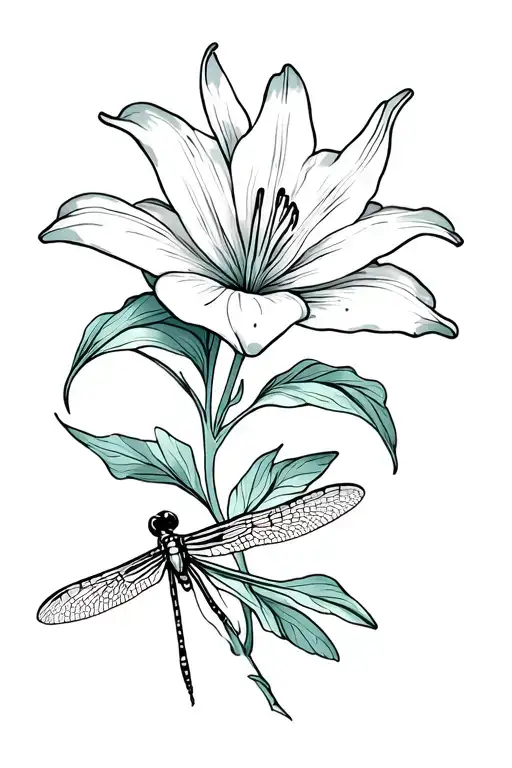 Lilly Flower With Dragonfly