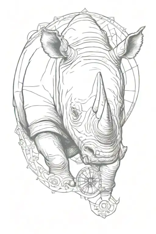 Rhinoceros With A Hole In Its Head And A Compass Symbol On