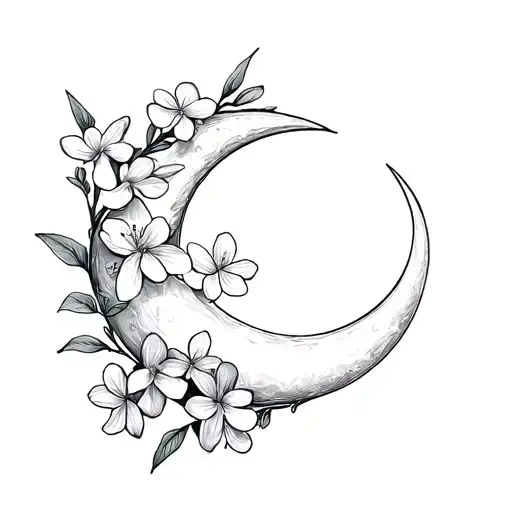 Moon With Jasmine Flowers A Crescent Moon With Simple Jasmine Flowers Curling Around