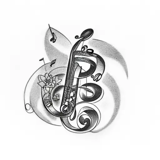 A Tattoo Combining Musical Notes And A Dog Silhouette