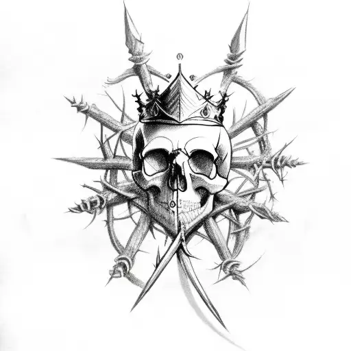 Skull With 2 Arrows And A Crown Of Thorns