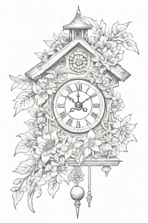 German Cuckoo Clock With Edelweiss Flowers Surrounding Delicate