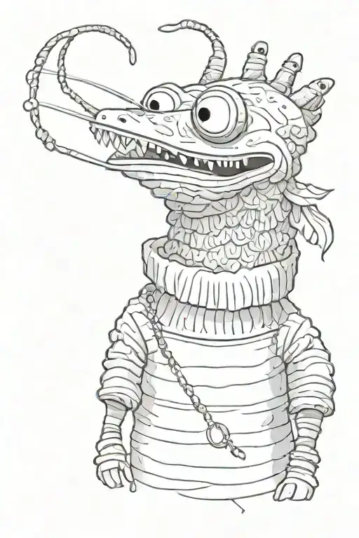 Pepe The King Prawn Wearing A Black Turtleneck Sweater And A Gold Chain