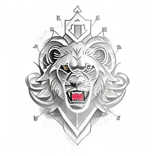 A Tattoo Of A Roaring Lion Wearing A Greek Laurel Wreath