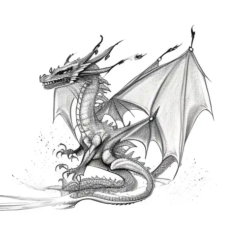 A Sketch-style Dragon With Fiery Wings And Sparks Flying Off Its Tail
