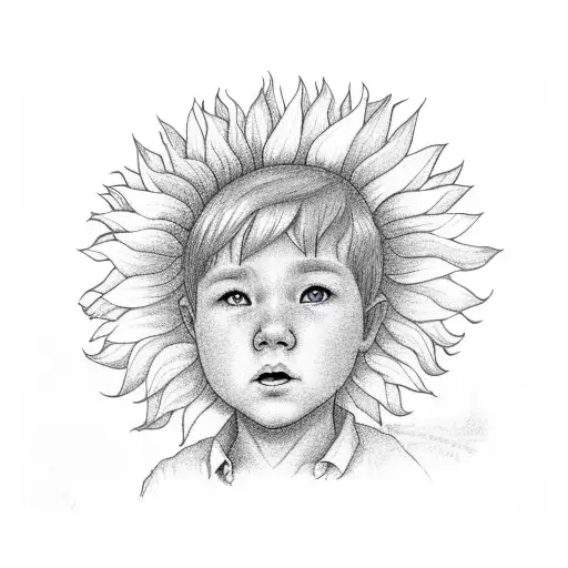 Blonde Boy Lost In Sunflower Field Looking At The Sky With His Full Body And Full Sunflowers