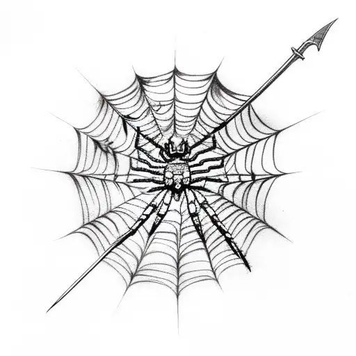 Spider Web With A Small Sword Running Behind It