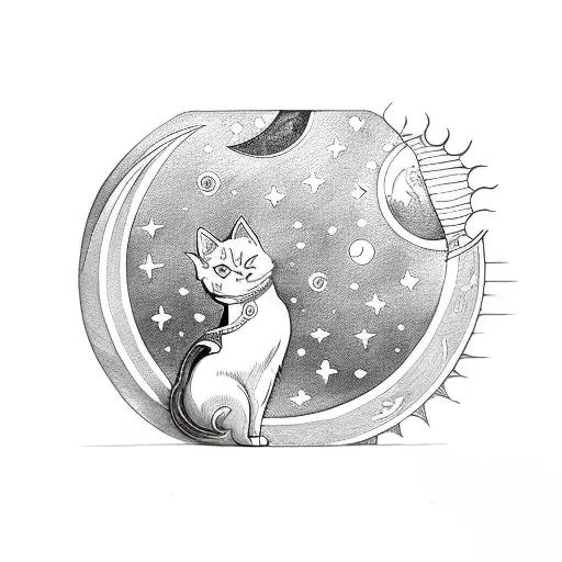 Moon And Sun With Cat