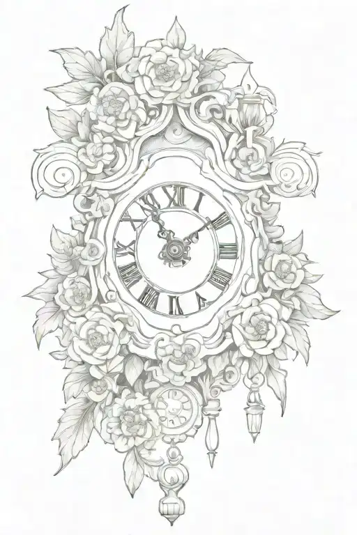 German Cuckoo Clock With Edelweiss Flowers Surrounding
