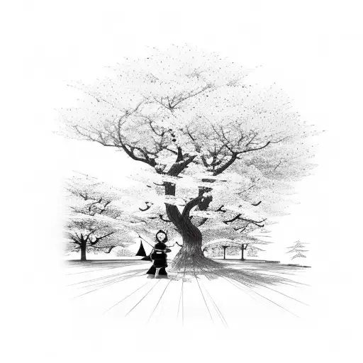 Samurai Standing Under Cherry Blossom Tree