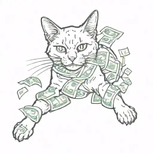Black Cat With Money Falling