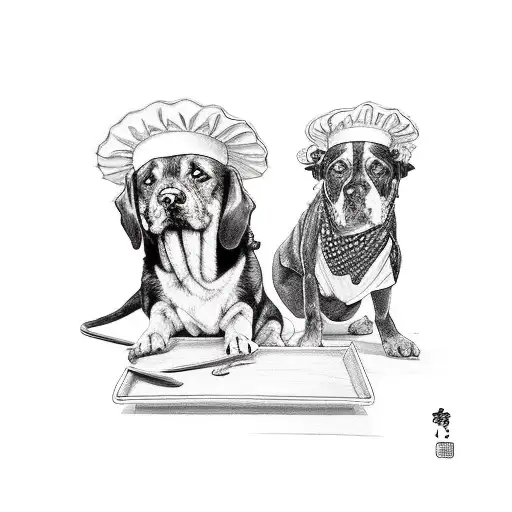 2 Asian Boys And Viszla Dog In Chef Hat