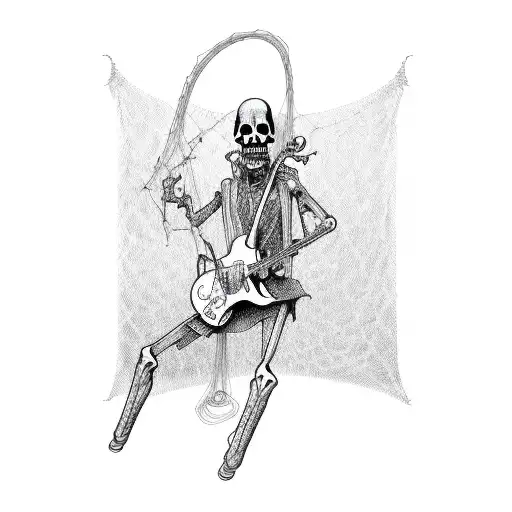 A Grim Reaper Playing A Guitar With Strings Made Of Spiderwebs