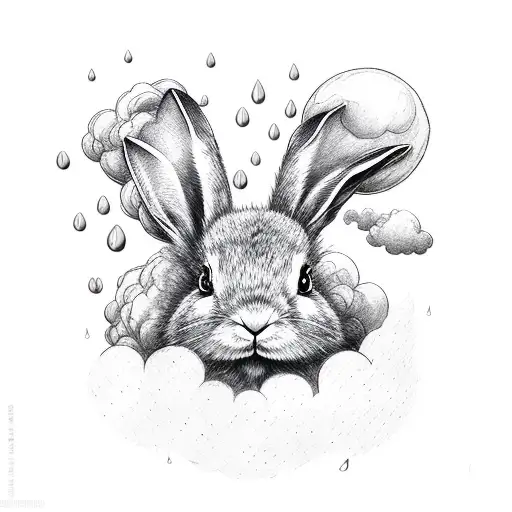 A Bird And A Rabbit Underneath A Rain Cloud