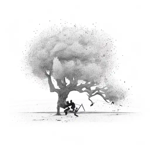 Guy Pulling Out A Tree From The Ground