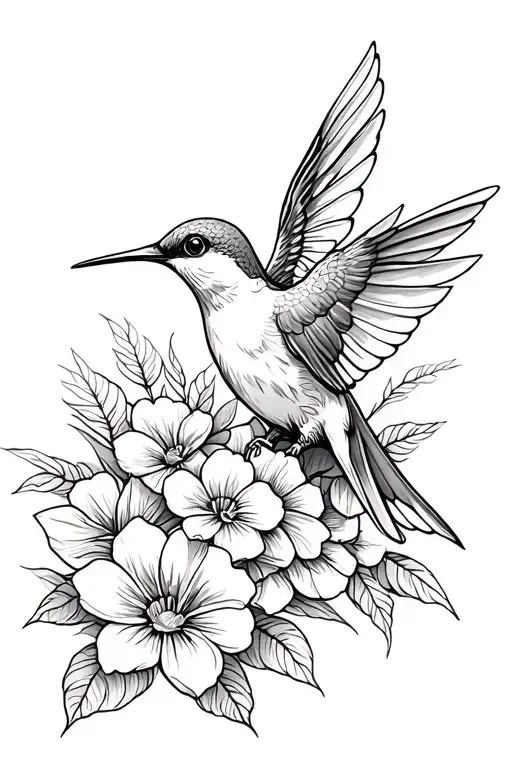 Humming Bird With Flowers