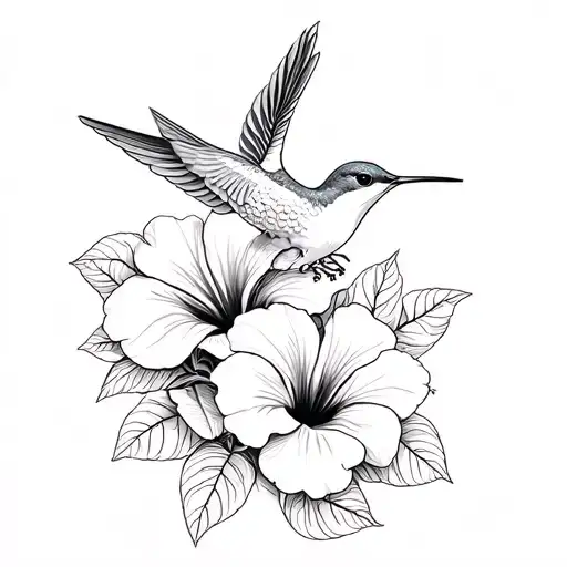 Humming Bird Around Hibiscus Flowers