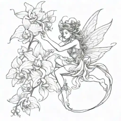Flying Fairy With Orchids Intertwined