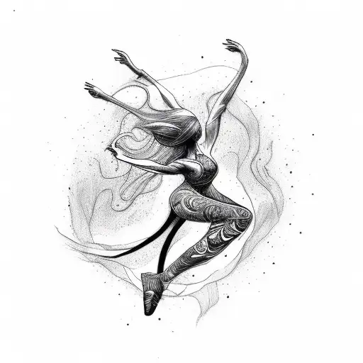 A Whimsical Sketch-style Tattoo Of A Dancer Merging With Nature
