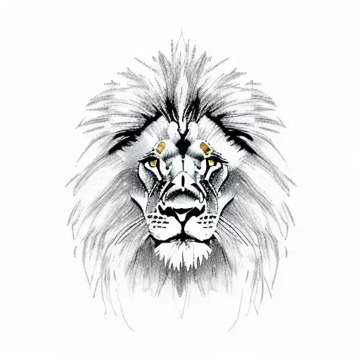 A Peaceful Scene Of A Lion Lounging Under A Tree In A Sketch Style