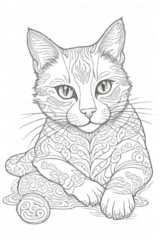 Tricolor Cat Lies On Turkish Carpet