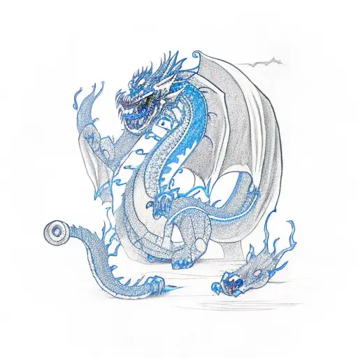 Blue Dragon With Headphones Flying Around A Record