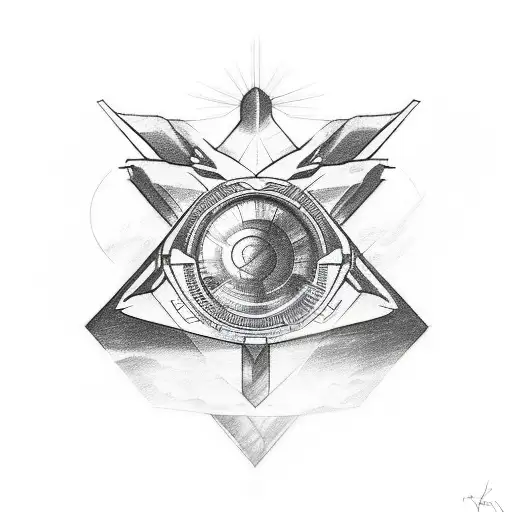 A Sketch-style Tattoo Of A Radiology Symbol Morphing Into A Spaceship