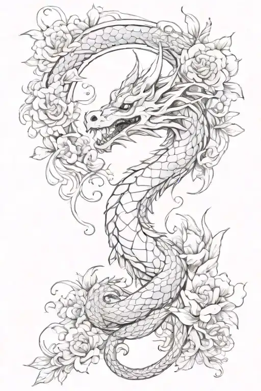 A Dragon With Flowers In The Form Of An Eight