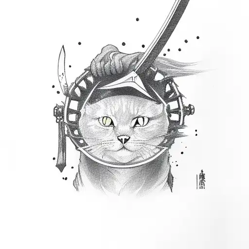 Katana Handle With Black Cat's Paw In Place Of The Blade