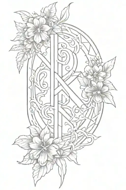 Nordic Protection Rune With Flowers Growing