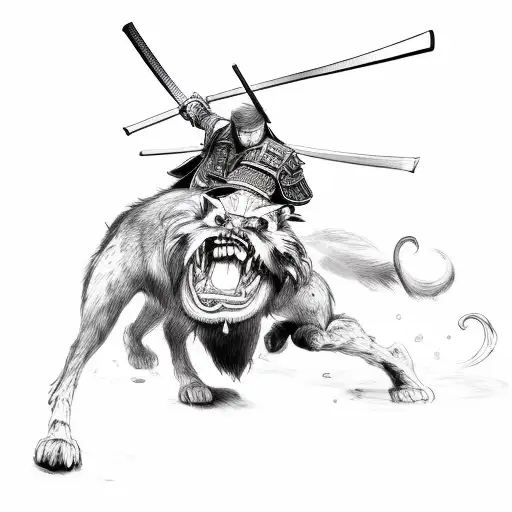 Calm Samurai Taming Angry Cerberus