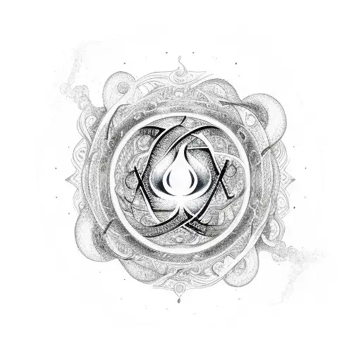 A Semicolon Symbol Formed By Intertwining Flames And Water Waves