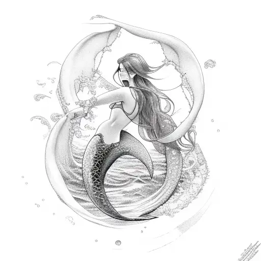 Portrait Of A Seductive Mermaid Surrounded By Ocean Waves