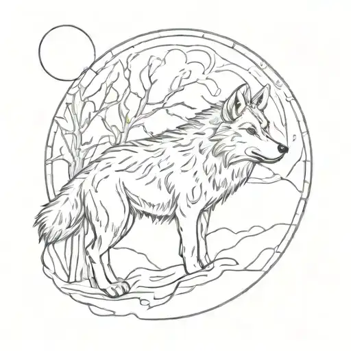 Full Moon Night Tree Wolf Howling