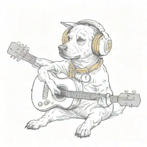 A Sketch Of A Dog Wearing Headphones And Listening To Music While Playing A Guitar