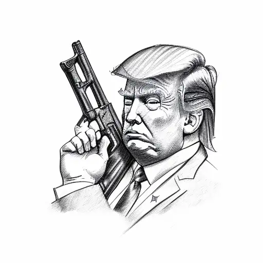 A Sketch Of Trump Holding A Hunting Rifle