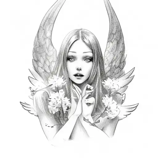 Falling Fallen Angel With Flowers In Background For Forearm